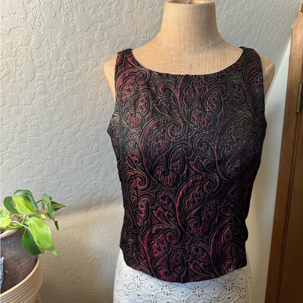 Elegant Black and Red Paisley Women's Top